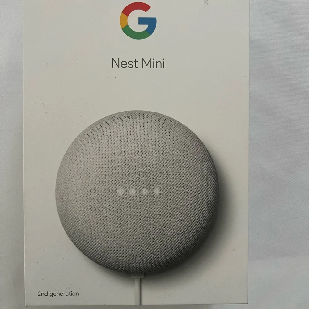 Google Assistant Device Packaging with Blue and White
